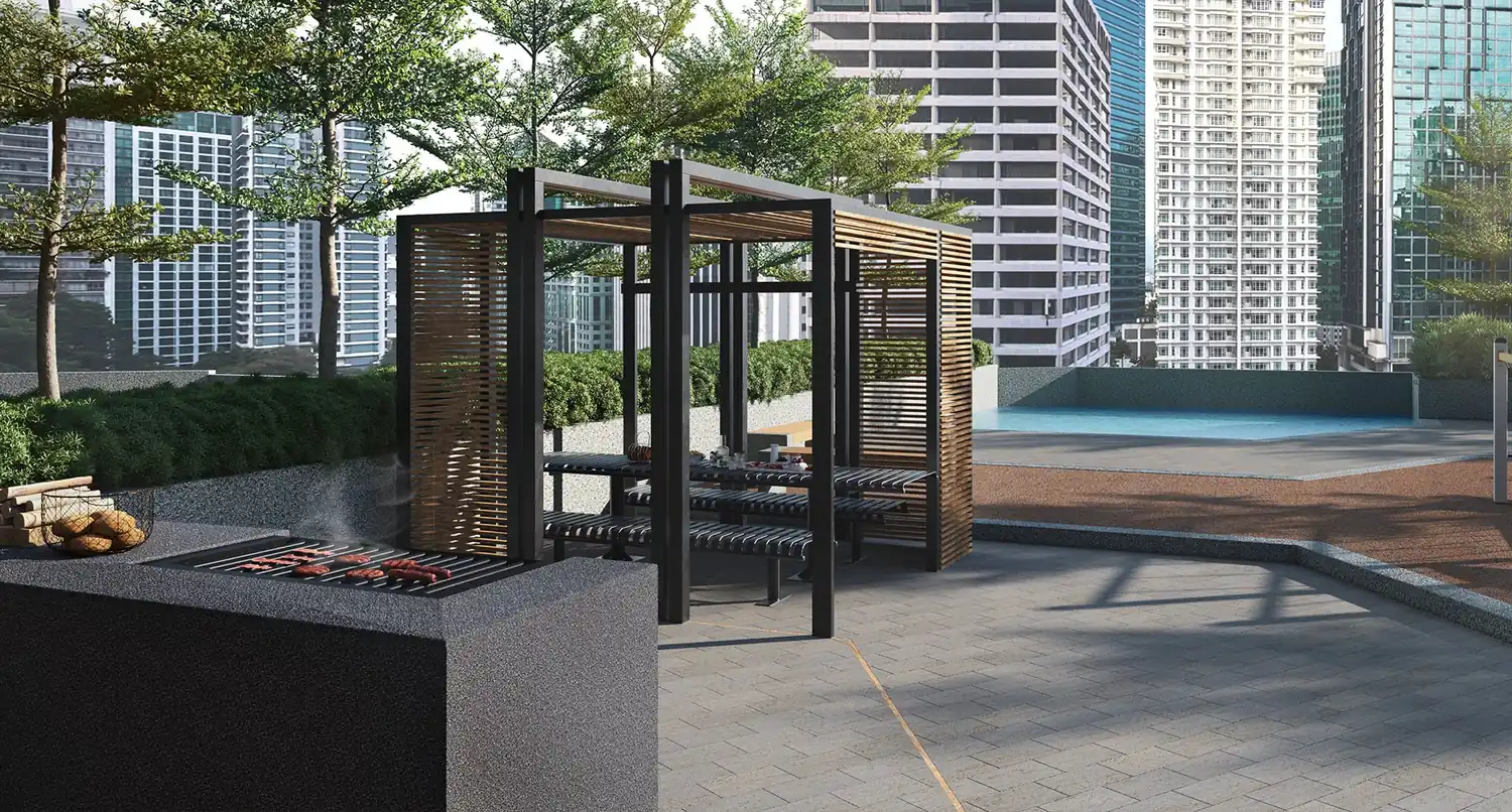 Barbecue pit and pergola on the Jewel Level 7 deck